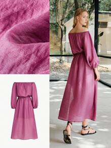 MOTF PREMIUM Vestido con hombros descubiertos y abertura lateral