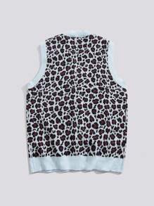 ROMWE MEN Street Life Men's V-Neck Leopard Print Sleeveless Buttoned Cardigan, Wild Fashionable Personalized Design - Blue - View 2