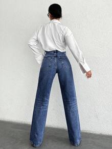 EURMUSE Women's Zipper Fly Front Denim Pants - Navy Blue - View 2