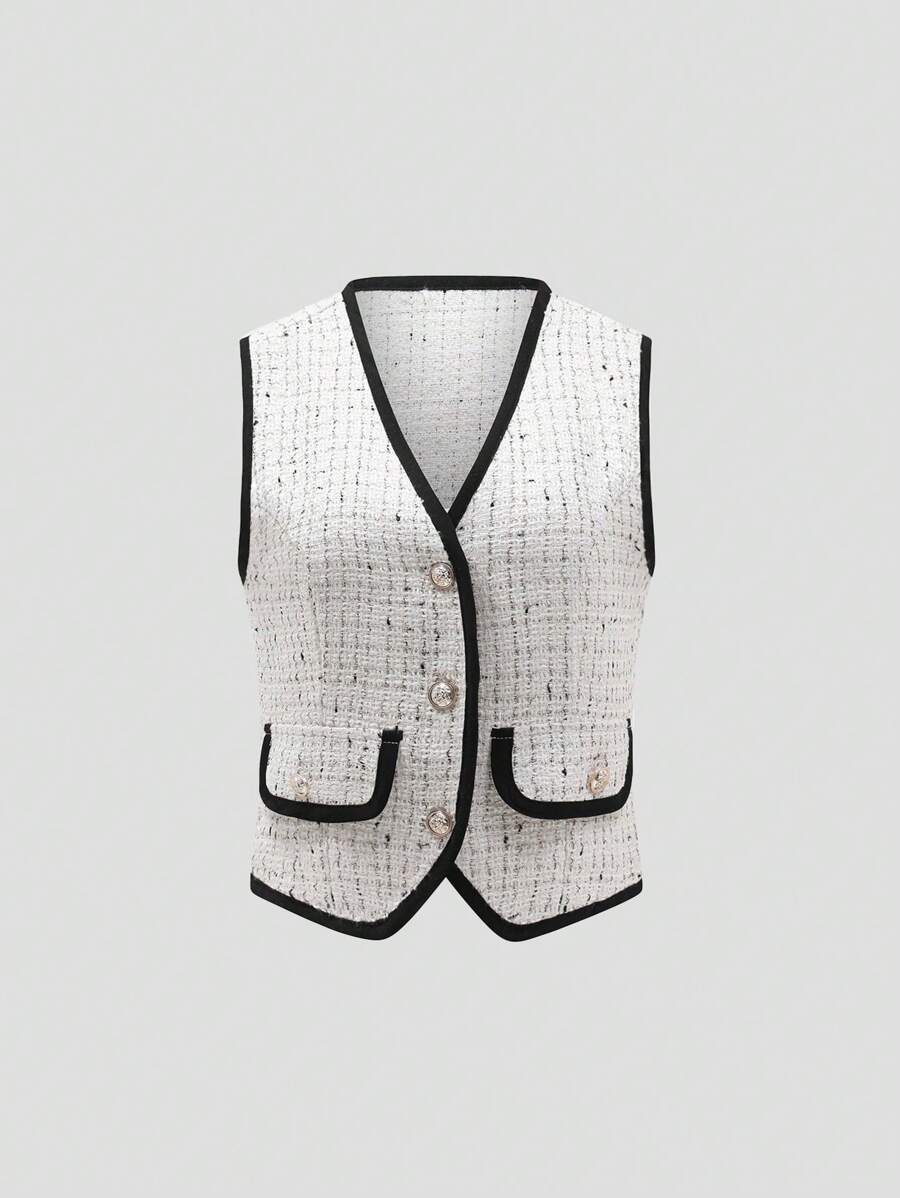 Sweetra 格子背心女春秋时尚夹克 - 黑與白 - 查看 1