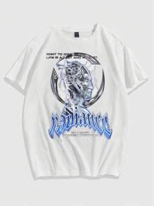 ROMWE MEN Cyber Luvr Áo thun cotton họa tiết chữ & hình Y2k dành cho nam - trắng - Xem 1