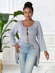 Maweii Camiseta acanalada con calado de talla grande