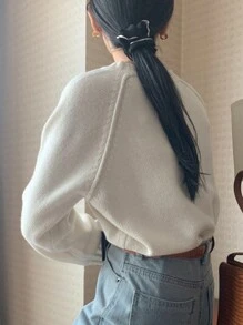 DAZY 女式圆领纯色长袖毛衣秋季 - 白色 - 查看 2