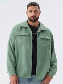 Manfinity NXTstreet Plus Size Men's Casual Printed Bear Pattern Loose Fit Drop Shoulder Turndown Collar Long Sleeve Jacket, Suitable For Spring-Autumn