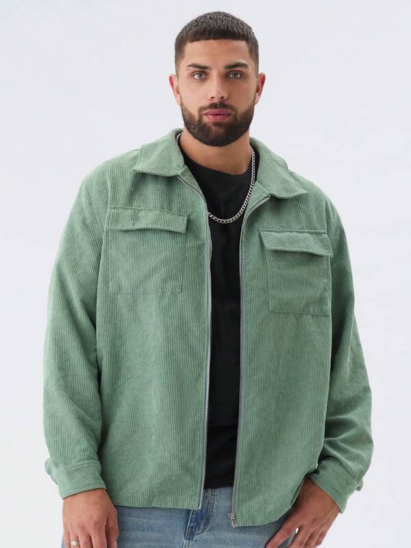 Manfinity NXTstreet Plus Size Men's Casual Printed Bear Pattern Loose Fit Drop Shoulder Turndown Collar Long Sleeve Jacket, Suitable For Spring-Autumn