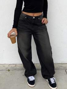 MYOURSA Quần Jeans Ống Rộng Thiết Kế Túi Retro Cho Nữ Thường Ngày - Xem 3