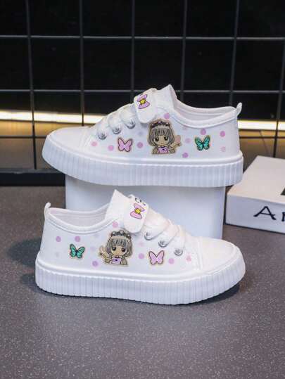 1 para dziecięcych butów płóciennych unisex, 2024 Wiosna i Jesień Nowe buty płaskie w stylu księżniczki, białe trampki dla studentów, codzienne buty dla dzieci, powrót do szkoły, styl kampusowy