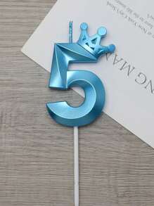 1pc Creative Colorful Crown Number Candle For Birthday Party Decoration, - Blue - View 8