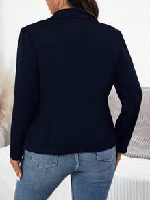 SHEIN Essnce 大码女装秋季商务休闲秋季女装女士新款时尚休闲通勤秋季夹克办公室装女士西装海军蓝西装 - 藏蓝色 - 查看 5