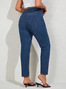 RueChic Plus Size  High Waist Mom Fit Jeans - Dark Wash - View 2