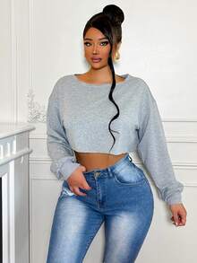 VaVaBold Áo hoodie màu trơn rộng rãi thường ngày cho nữ, trang phục đi chơi, trang phục mùa thu - Xám - Xem 4