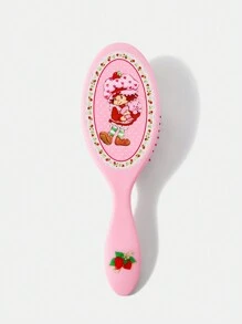 Strawberry Shortcake X SHEIN Cartoon Character & Strawberry Print Pink Hand Fan Hair Brush
