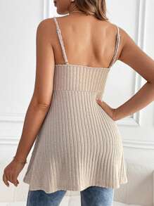 SHEIN Top de tirantes casual con encaje de contraste y volantes acanalados, para mujeres embarazadas en verano