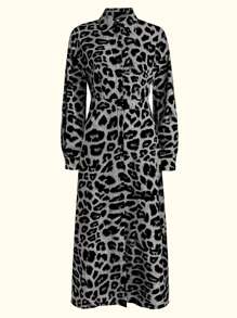 Chiquease Vestido Maxi de mujer con cuello polo de manga larga, cintura elástica, elegante y de para uso diario - Negro - Ver 3