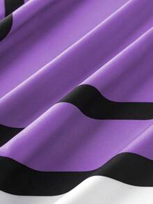 SHEIN LUNE 大码圆领拼色条纹短袖宽松舒适优雅连衣裙 - 紫色 - 查看 4