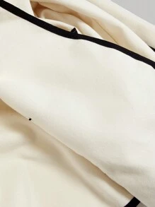 SHEIN MOD 一件杏色和黑色撞色滚边休闲长袖外套，适合冬季、新年和复古场合。 - 米色 - 查看 5