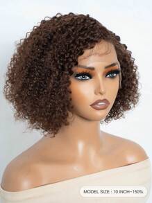Short Kinky Curly Human Hair Lace Front Wig C Part Lace Bob Wig Brown Color Water Wave Style For Daily Use - S4 - View 3