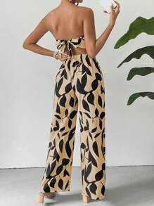 Chiquease 2 件套：全印花不对称下摆抹胸上衣和休闲裤，度假装 - 彩色 - 查看 2