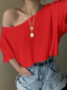 SHEIN EZwear 女款针织宽松单肩超大T恤