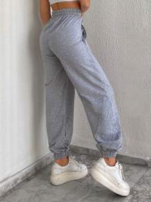 EURMUSE Drawstring Waist Joggers - Light Grey - View 4
