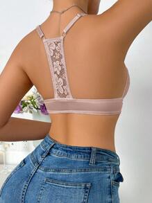 1 Stück Kontrast-Spitzen-BH mit Frontverschluss, kabelloser Damen Dessous