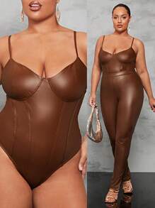 SHEIN BAE 女士大尺碼背心連身衣 - 棕色 - 查看 8