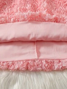 Girls Rose Embroidered Collar Short Sleeve A-Line Dress - Coral Pink - View 6