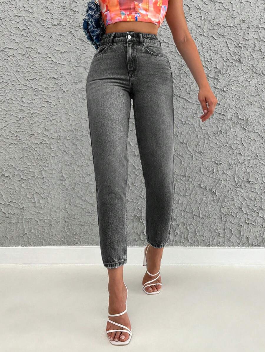 SHEIN Cottnline Solid Color Skinny Jeans - Grey - View 1