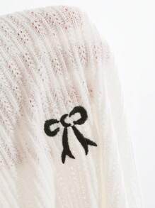 DAZY Camiseta de manga larga con cuello en V, suelta, con lazo y bordado, ropa de otoño - Beis - Ver 9