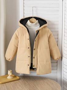 Young Girl Plain Hooded Long Sleeve Winter Jacket - Apricot - View 1