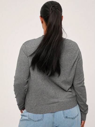 SHEIN BASICS 秋冬纯色休闲长袖大码开衫