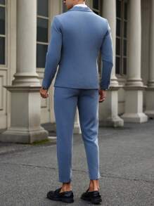 Manfinity Mode Costume homme (veste et pantalon) de couleur unie avec col rabattu - Bleu azur - Voir 2