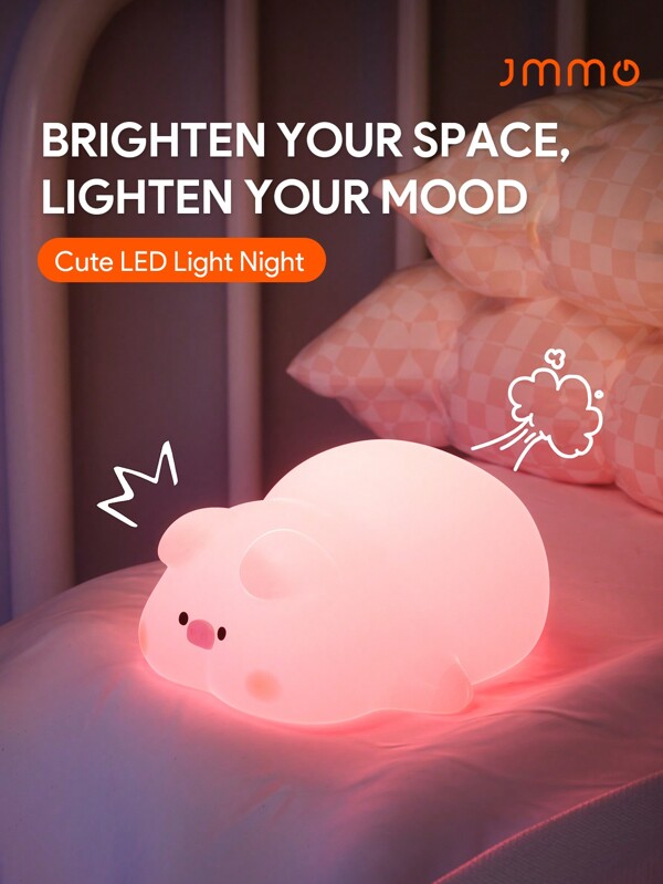 JMMO Luz, Lâmpada Decorativa de Quarto, Luz Noturna de Porquinho Fofa com LED, Luz Noturna de Silicone de Porquinho Deitado, 3 Níveis de Brilho e Controle Touch, Recarregável para Casa, Quarto, Presentes de Aniversário, Festival, Crianças, Meninas, Decoração de Quarto Perto da Cama