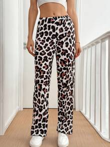 Chiquease Casual Leopard Print Pleated Straight Leg Pants