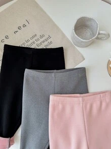 SHEIN LMoss Kids 3 件套女婴可爱百搭针织松紧腰保暖内衬裤套装，秋冬 - 彩色 - 查看 5