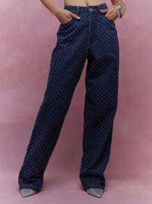 MISSGUIDED Quần Jeans Ống Thẳng Tự Thêu - Xanh đậm - Xem 5