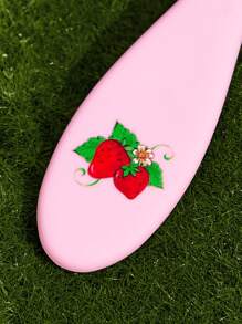 Strawberry Shortcake X SHEIN Cartoon Character & Strawberry Print Pink Hand Fan Hair Brush
