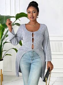 Maweii Camiseta acanalada con calado de talla grande