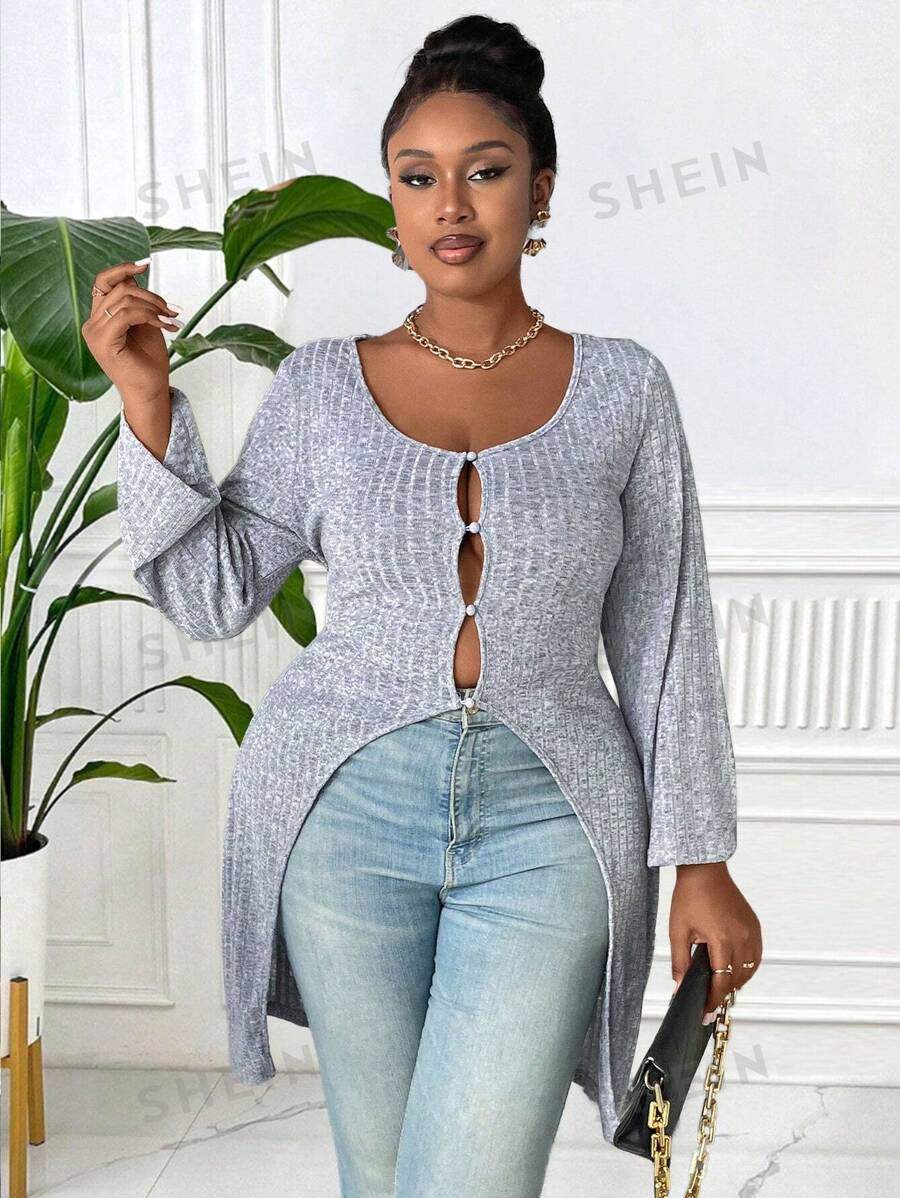 Maweii Camiseta acanalada con calado de talla grande