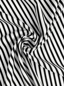 SHEIN LUNE Plus Size Striped Print Hollow Embroidered Button-Front Casual Vacation Dress - Black - View 4