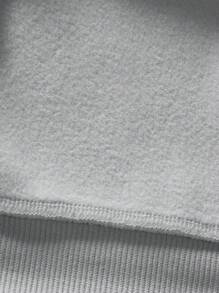 EURMUSE Men's Drop Shoulder Letter Patch Fleece Pullover Sweatshirt - Light Grey - View 6