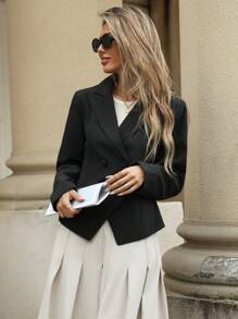 GENKIRA Phong cách đi lại thanh lịch đơn giản Áo blazer viền bất đối xứng - màu đen - Xem 5