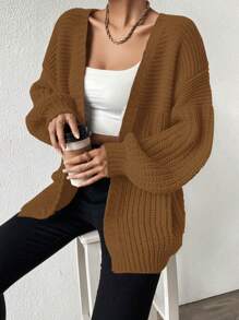 Chiquease Cárdigan informal de unicolor con hombros caídos para mujer, otoño/invierno - Marrón - Ver 3