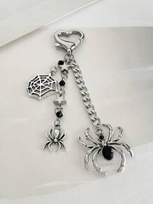 ROMWE Kawaii 1 件朋克哥特式暗黑风格蜘蛛吊坠钥匙扣，适合包包装饰、朋友和情侣万圣节礼物 - 銀色 - 查看 4