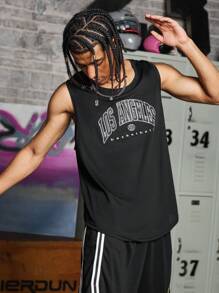 Sport MetroGents Boyfriend Style Men Letter Graphic Sports Tank Top Workout Tops Tank Top Pack - Black - View 4