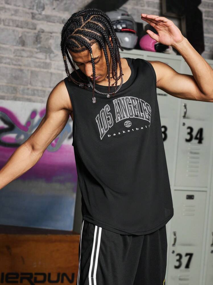 Sport MetroGents ボーイフレンドスタイル メンズ レターグラフィック スポーツタンクトップ ワークアウトトップス タンクトップパック - ブラック - 見る 4