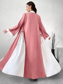 Yasmyna Áo Abaya Ả Rập ống rộng, viền tương phản, kín đáo cho nữ, hở phía trước, thanh lịch, dài tay, rộng rãi, thường ngày, mặc hàng ngày/ở nhà/văn phòng/du lịch/ngày lễ/tiệc tùng/đến trường - Hồng - Xem 2