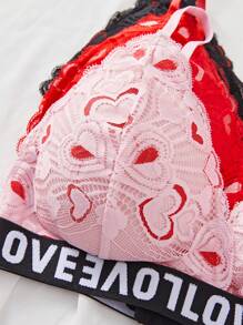 3 piezas/Conjunto de sujetador de encaje cómodo - Multicolor - Ver 3