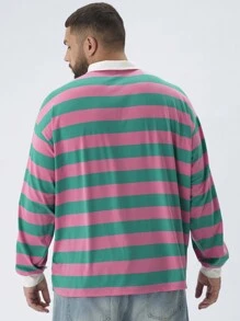 Manfinity VCAY 男士大码休闲针织条纹长袖 Polo 衫，适合春秋季节