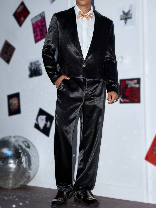 Manfinity VCAY 2 piezas Conjunto de chaqueta y pantalón de traje elegante de color liso ajustado para hombre